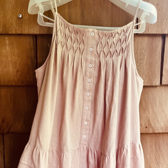 Elie Tahari Tiered Linen-Blend Midi Dress Baige Sundress Size M - Picture 6 of 16